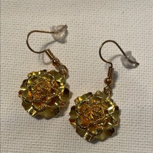 Gold Flower Drop Earrings